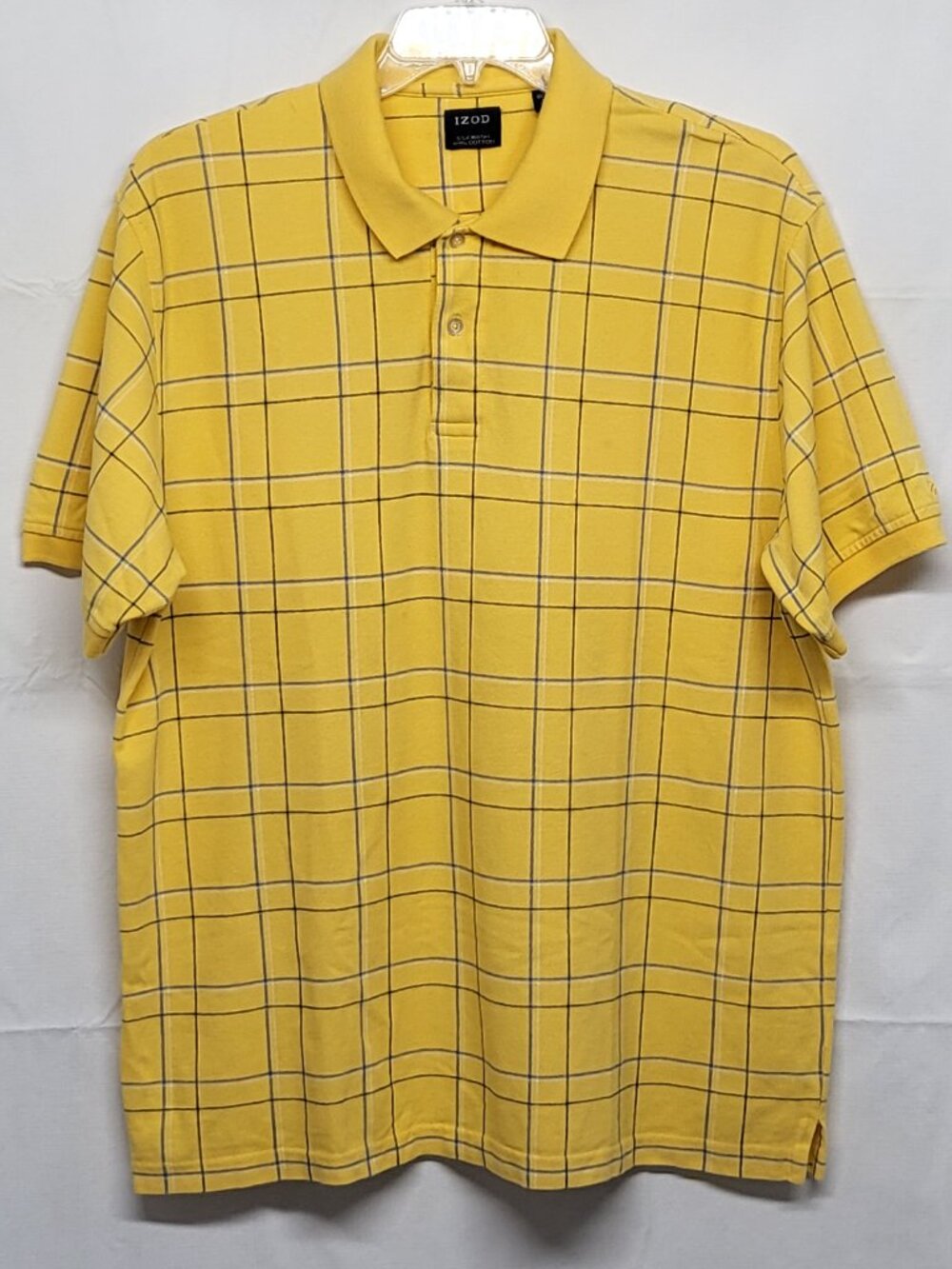 Izod Silk Wash Polo Shirt Mens XL Short Sleeve Windowpane Pique 100% Cotton
